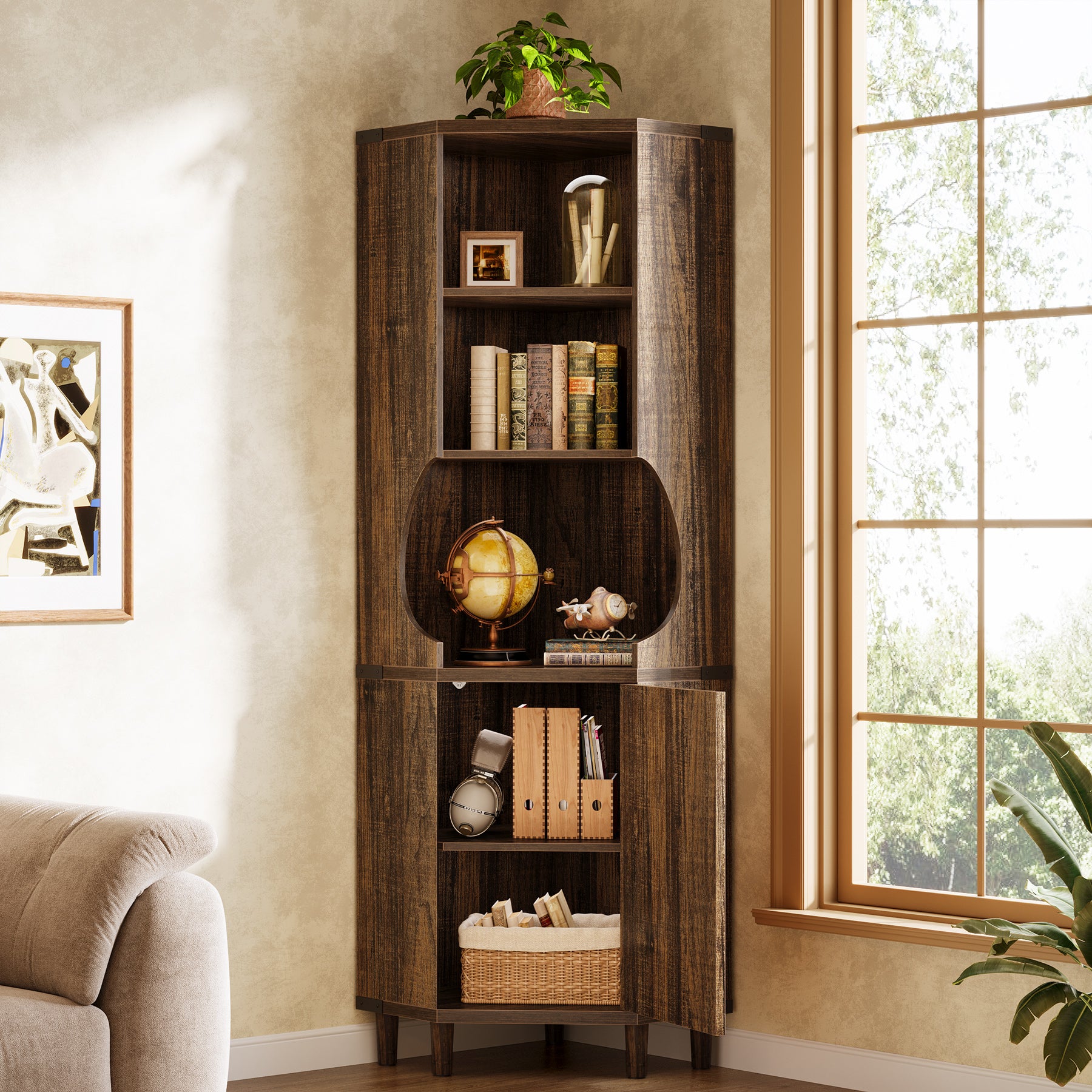 69.29" Corner Cabinet, Kitchen Pantry with Doors and Adjustable Shelves