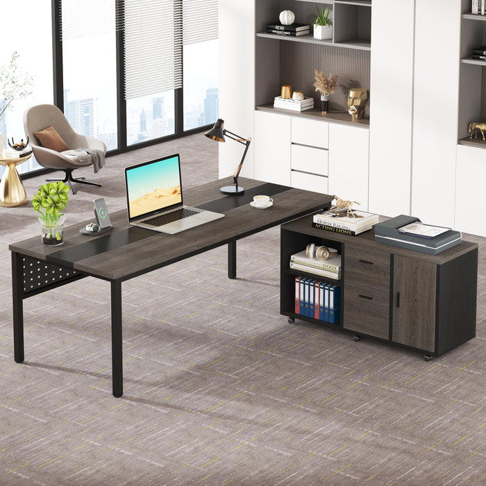 L-Shaped Desk, 71" Executive Desk with 47" Mobile File Cabinet Tribesigns