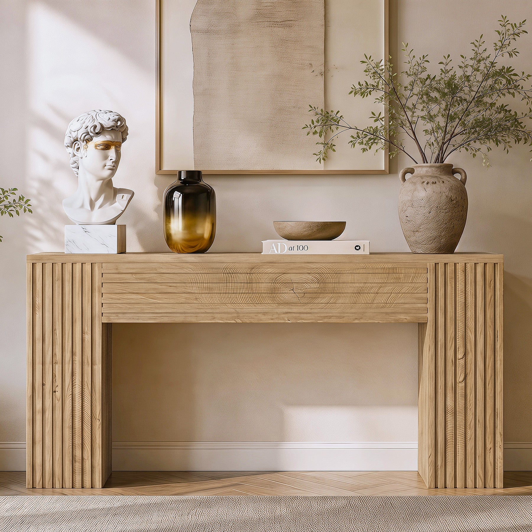 70.86" Console Table, Farmhouse Sofa Table Behind Couch with Fluted Leg Design