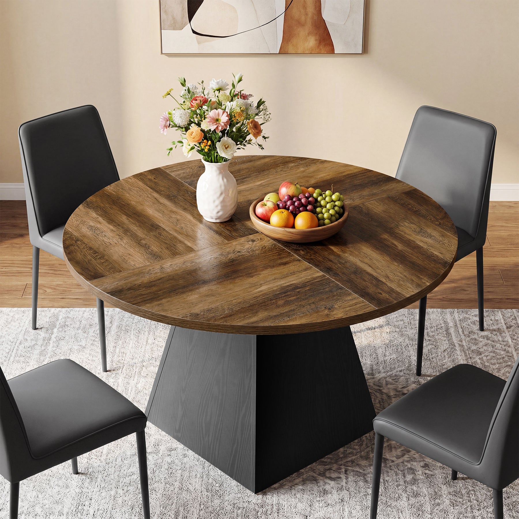 47.24" Round Dining Table for 4-6, Kitchen Table with Removable Lazy Susan