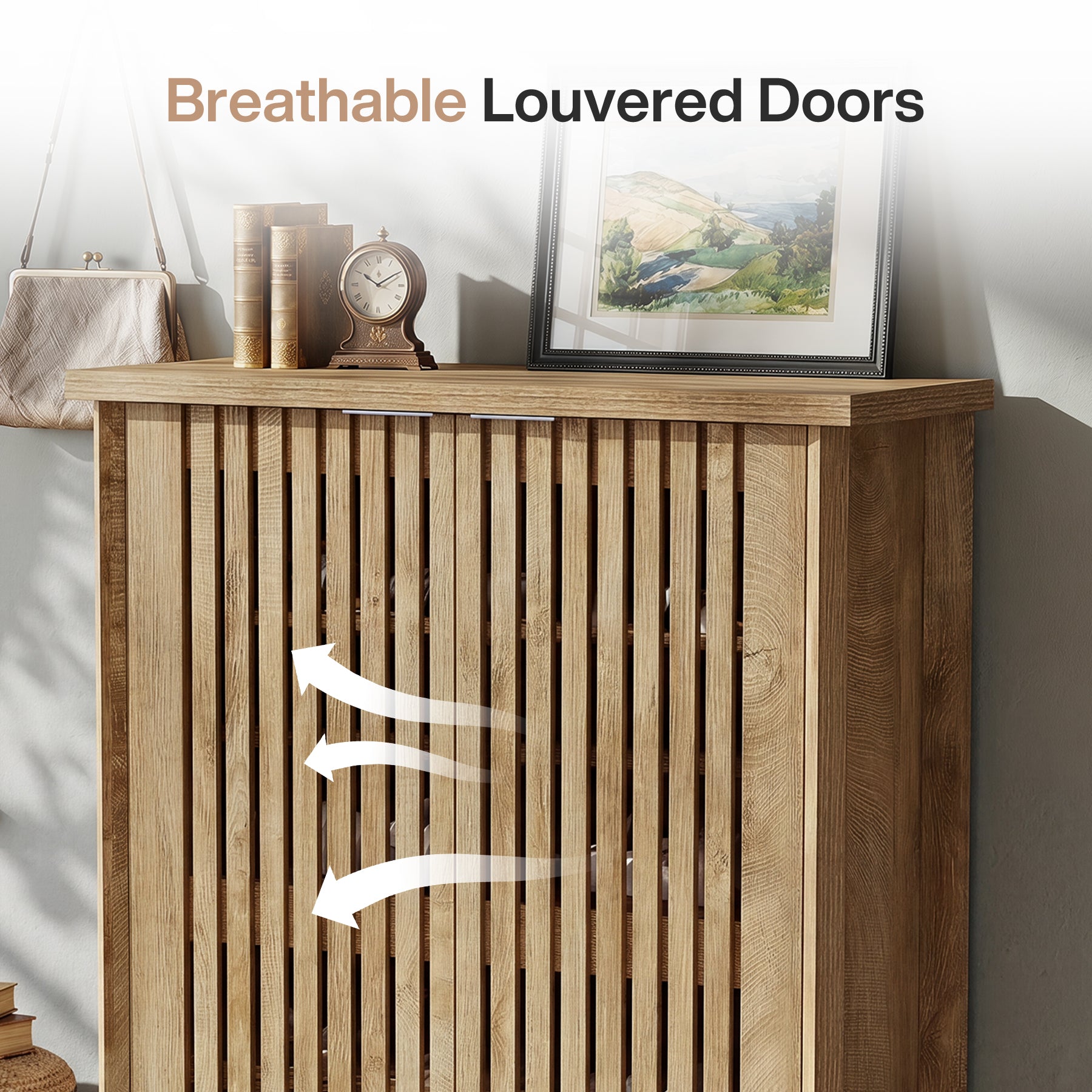 6-Tier Shoe Cabinet, Farmhouse Shoe Storage Organizer with 2 Louvered Doors