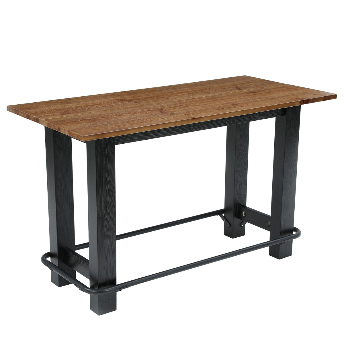 59" Solid Wood Bar Table, Rectangular Pub Table Seats 4 with Metal Footrest for Home Bar