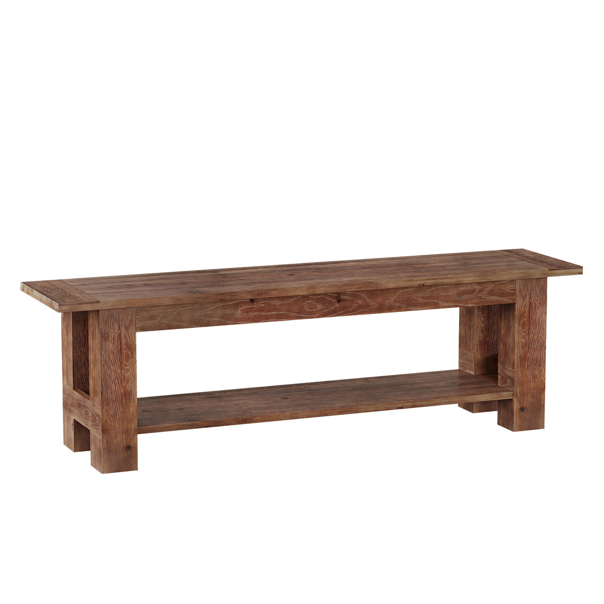 71" Extra Long Entryway Bench with Shoe Storage, Rustic Farmhouse Solid Wood, 2-Tier, Hallway