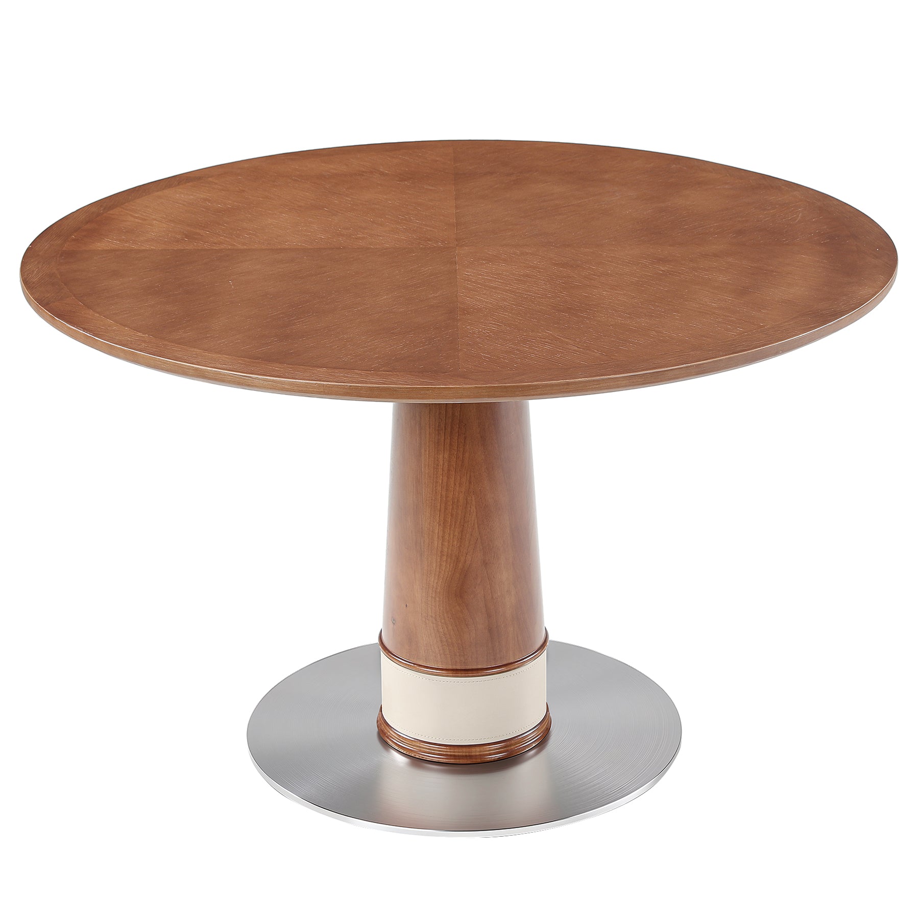 47" Round Dining Table for 4-6, Solid Wood Mid-Century Modern Kitchen Table, Stainless Steel Pedestal Base