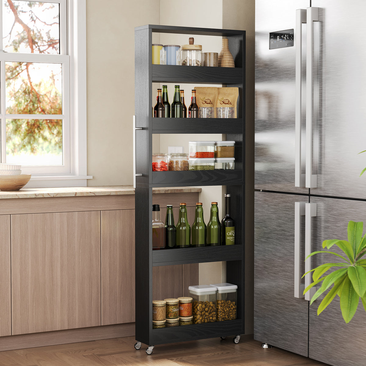 63" Utility Cart on Wheels, 5-Tier Narrow Mobile Shelf Organizer