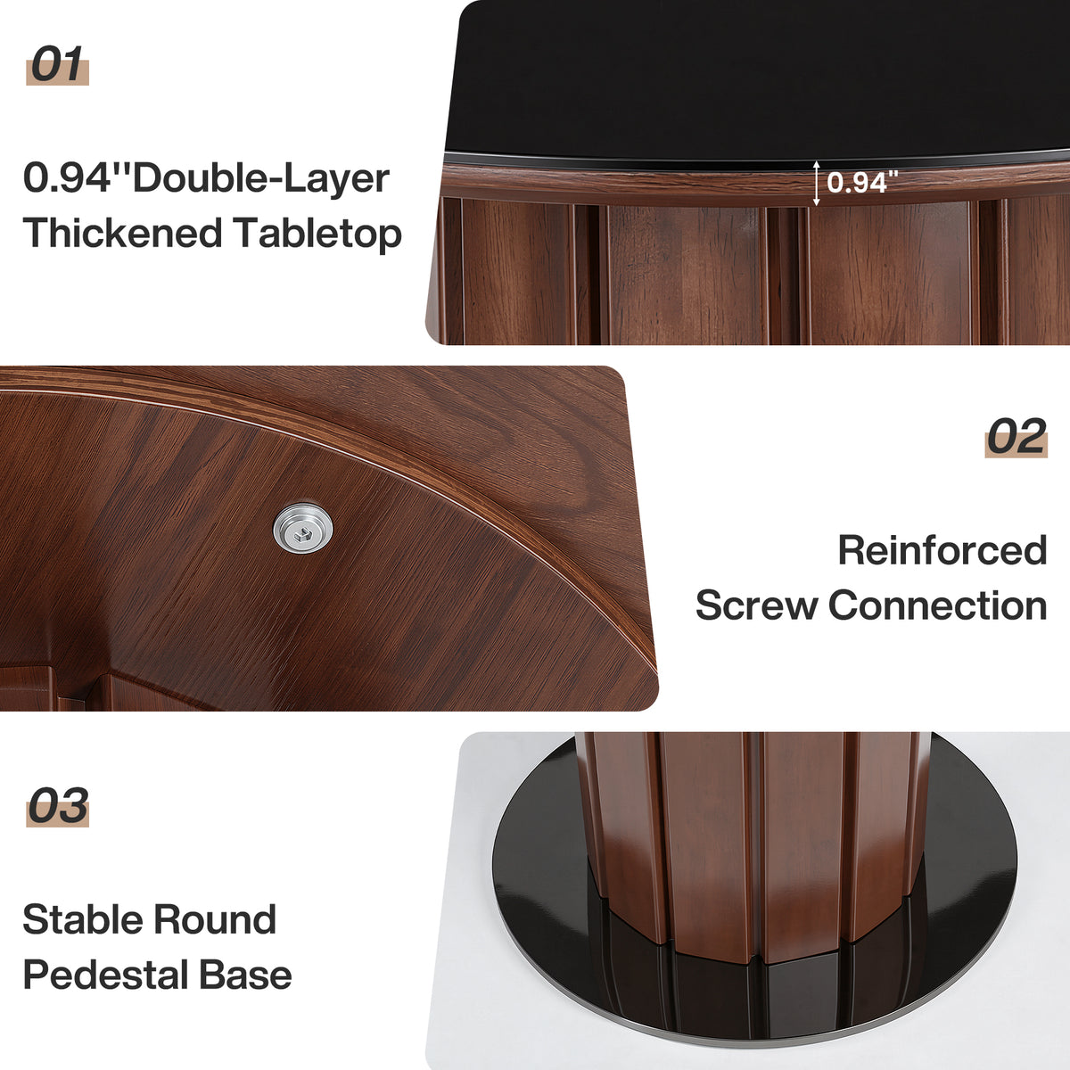 37.8" H Round Bar Table with Tempered Glass Top, Modern Pub Table with Fluted Pedestal Base