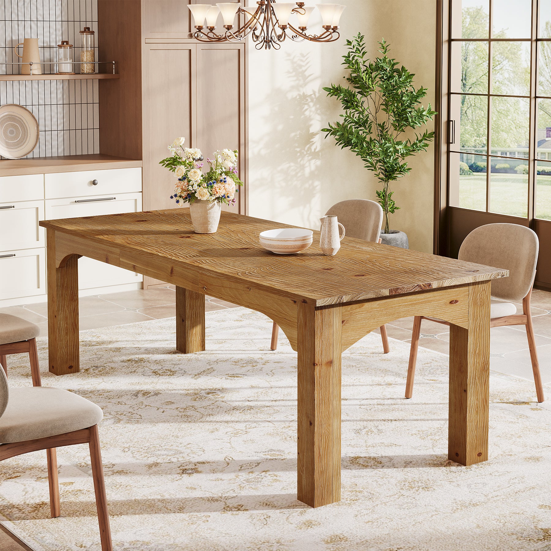 Solid Wood Dining Table, 78.7" Rectangular Kitchen Table for 6-8 People