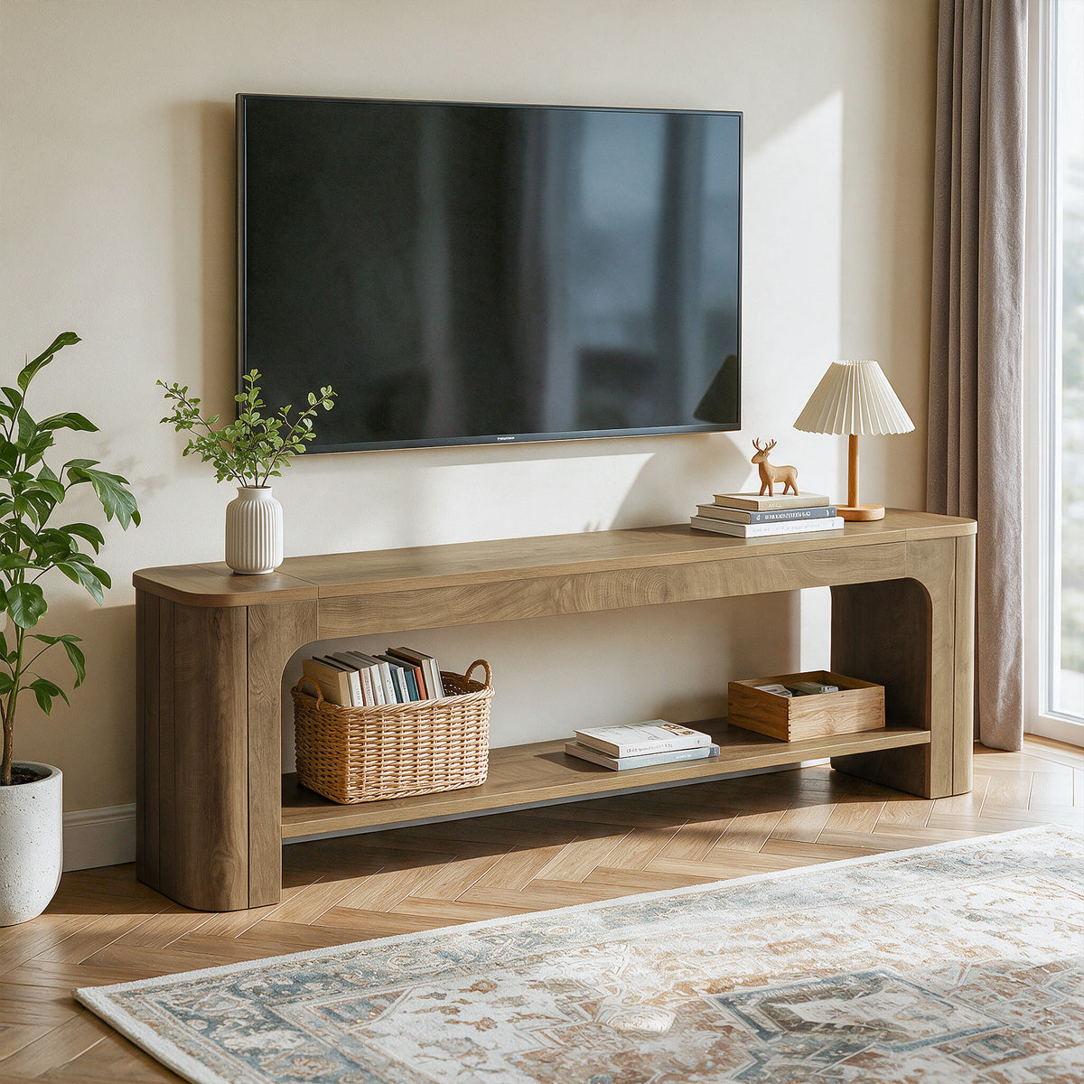 78.7" TV Stand for TVs Up to 80", Rustic Entertainment Center with  Open Shelf for Living Room