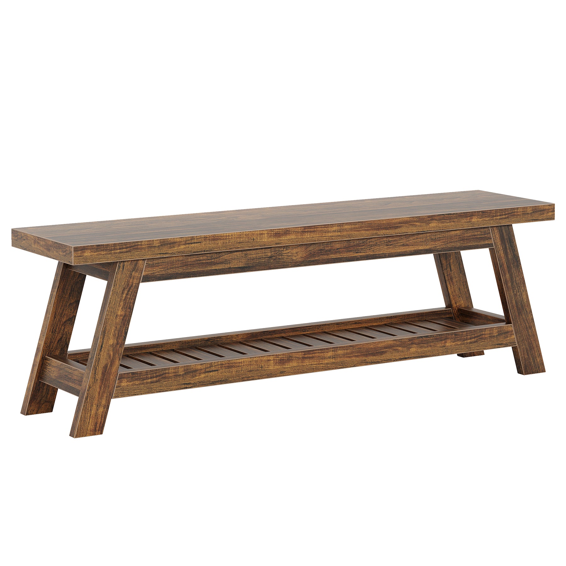 55" Entryway Bench, 2-Tier Foyer Seating Bench with Shoe Storage