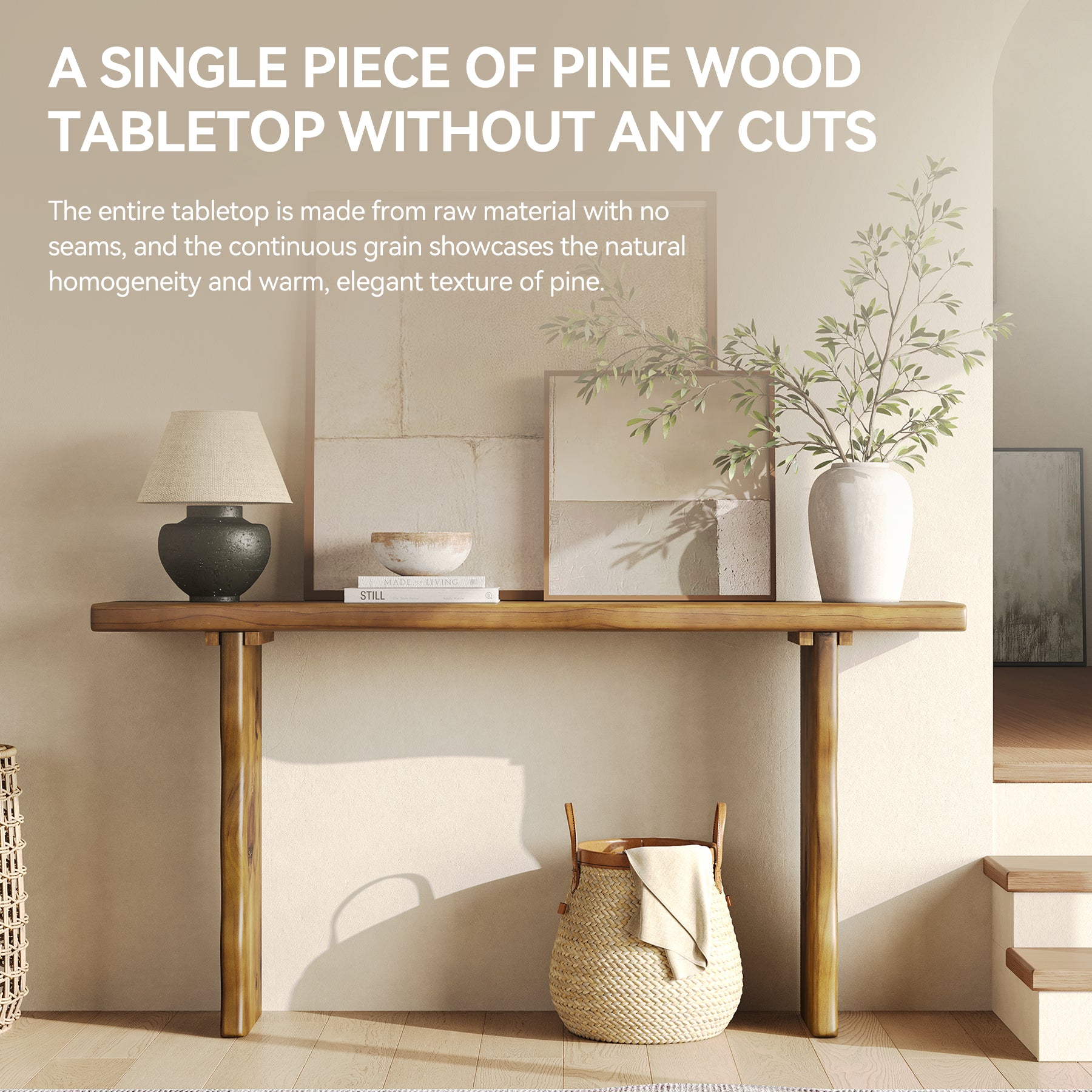 63" Solid Wood Console Table, Farmhouse Narrow Sofa & Entryway Table for Behind Couch or Hallway