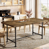 63" Solid Wood Dining Table for 4-6, Industrial Kitchen Table with Metal Footrest 3