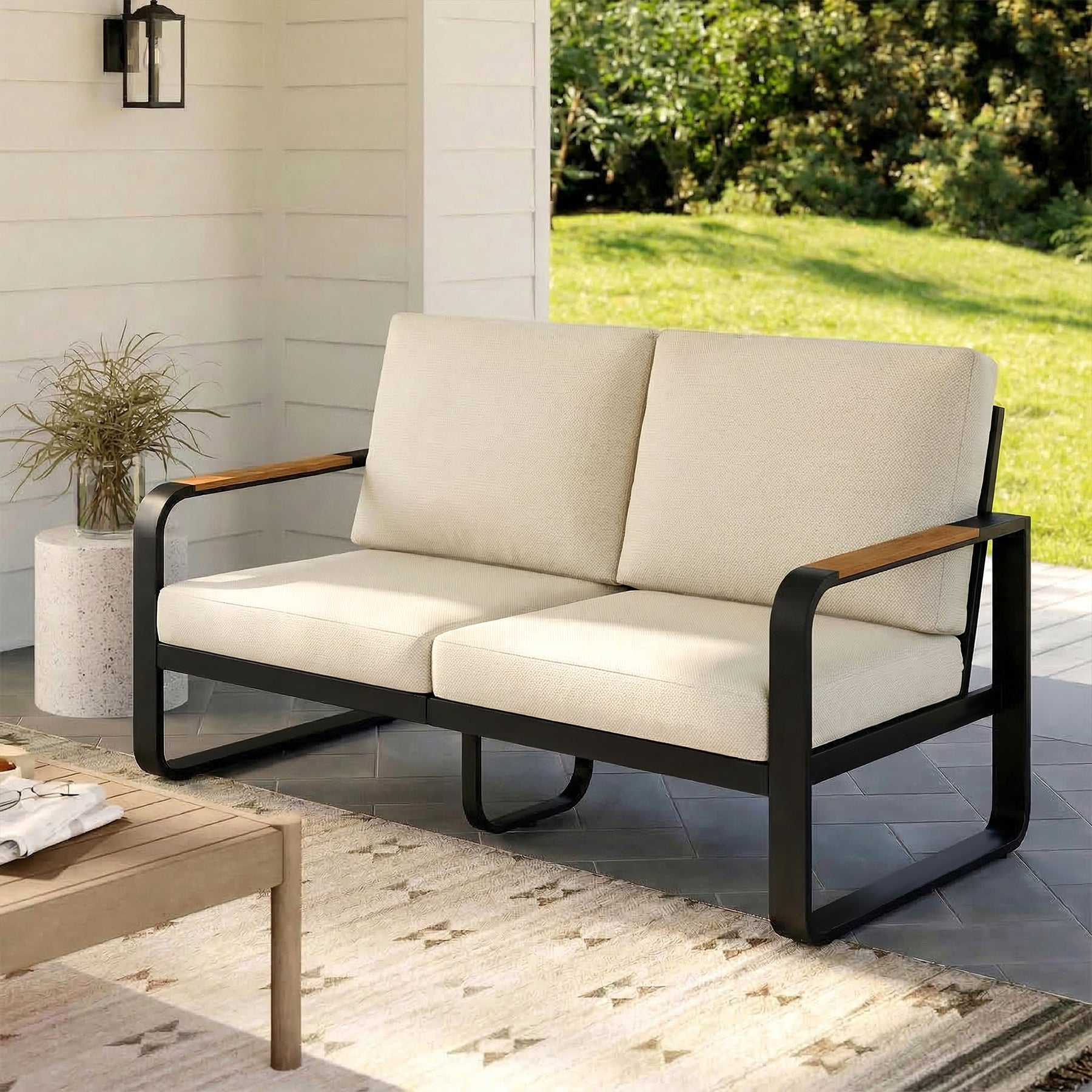 54.3" Wide Loveseat Sofa, Outdoor Patio Sofa With Removable Cushions