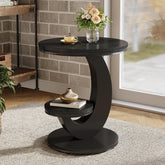 2 Tiers End Table, Sofa Side Bedside Table Nightstand with Arc-Shaped Frame 3