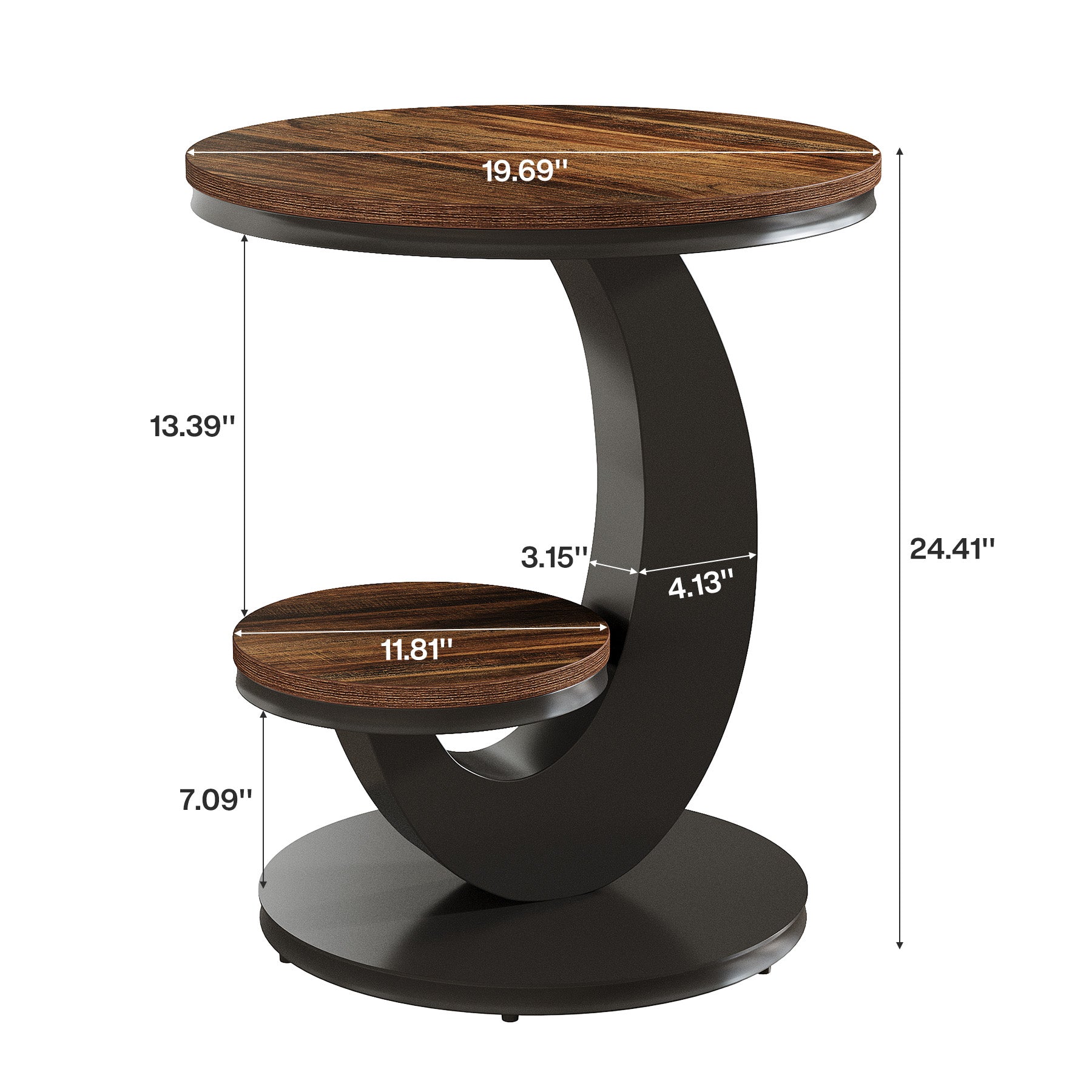 2 Tiers End Table, Sofa Side Bedside Table with Arc-Shaped Frame