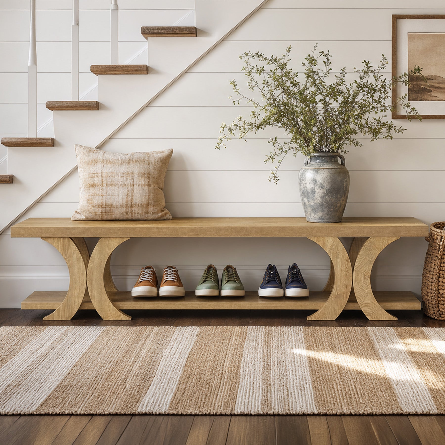 70.8" Long Entryway Bench, Farmhouse Seating End of Bed Bench with Shoe Storage