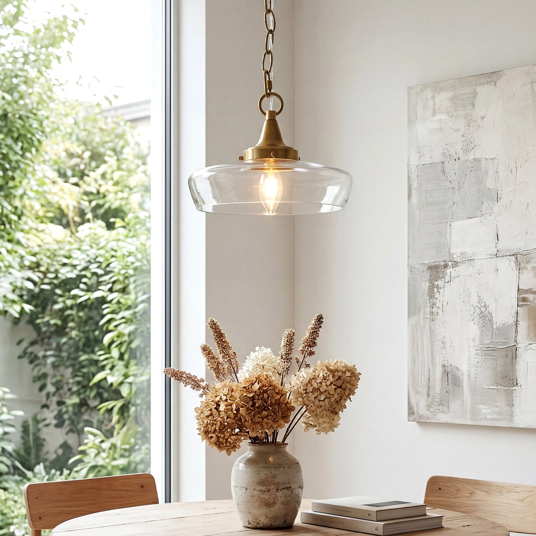 Elegant Light Fixture, 1-Light Glass Shade Pendant Light for Dining Room