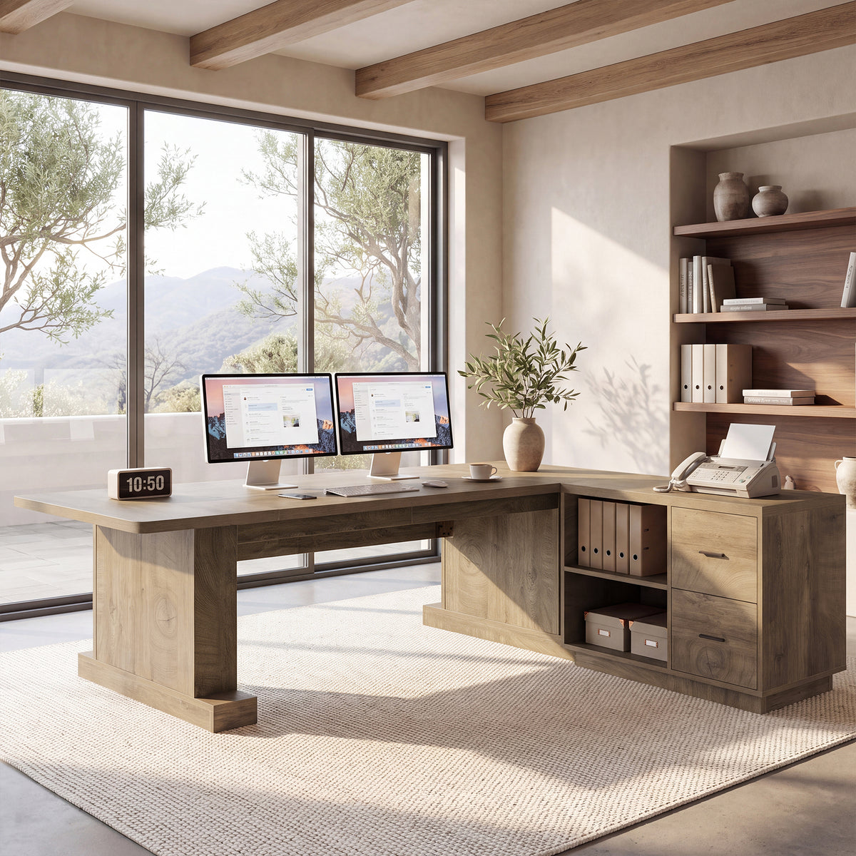 70" L-Shaped Office Desk with File Cabinet, 2 Drawers & 2 Storage Cubes, Home Office