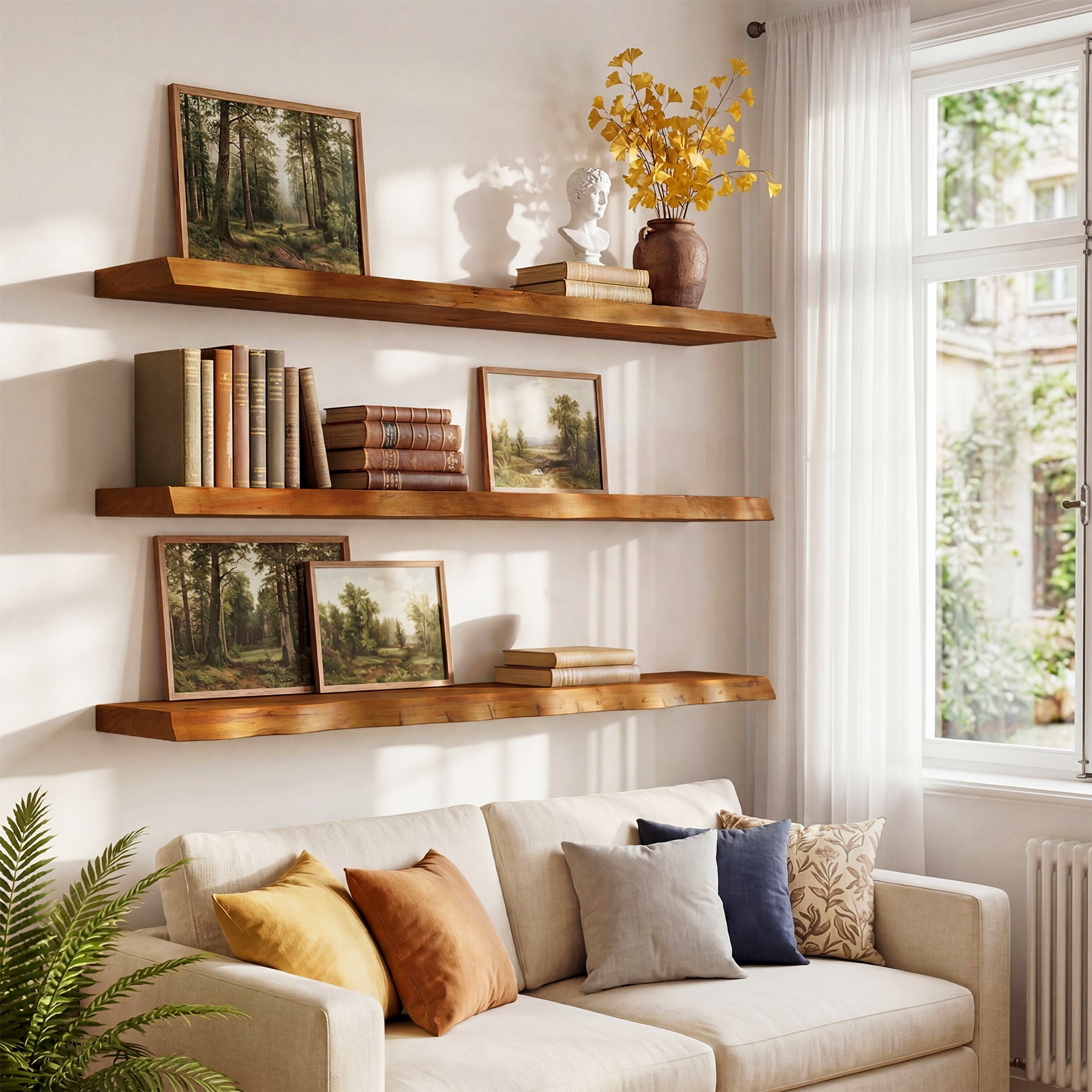 47.2" Floating Shelves for Wall Set of 3, Solid Wood Live Edge Wall Shelves