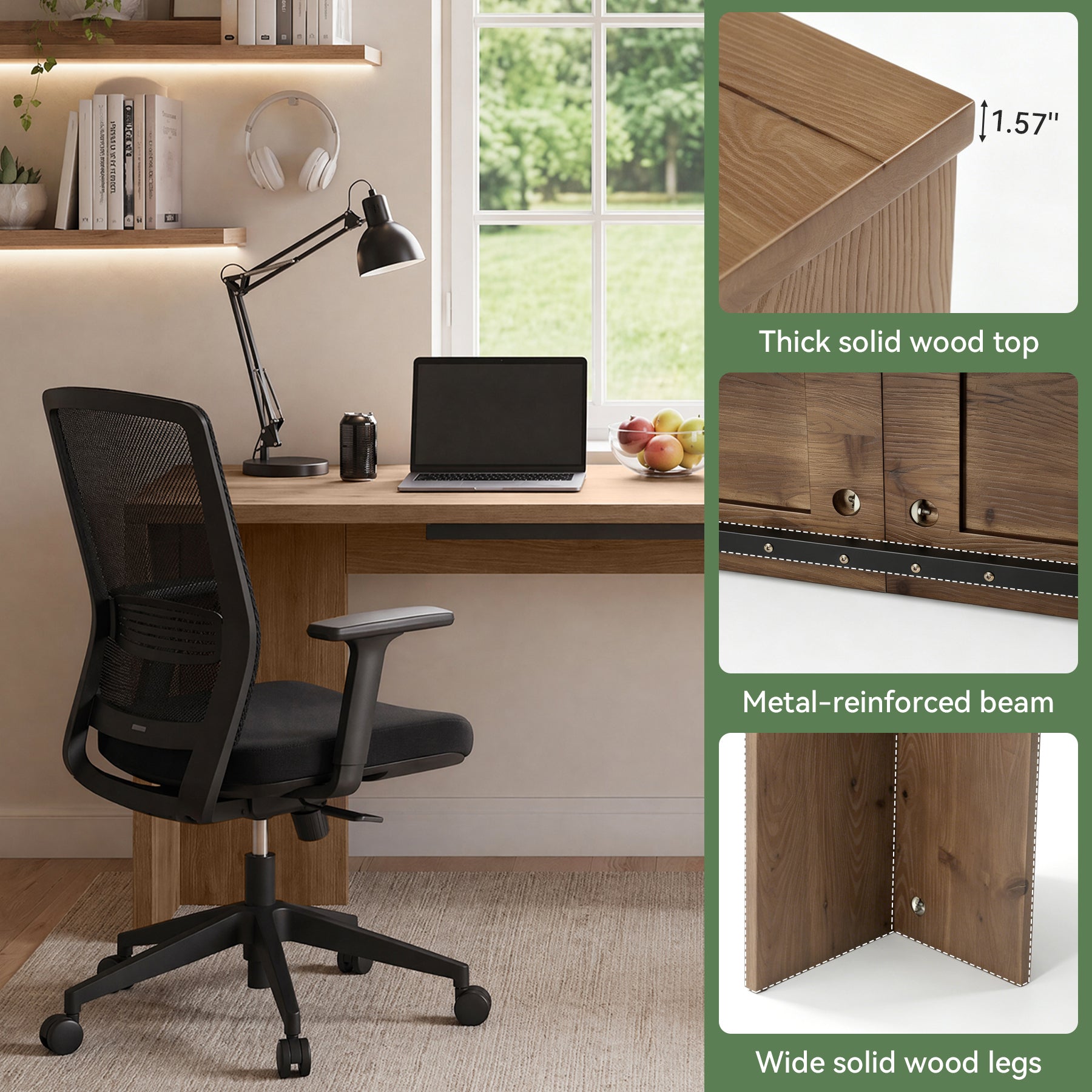 78" Solid Wood Computer Desk for 2 People, Double Desk with Large Tabletop for Home Office