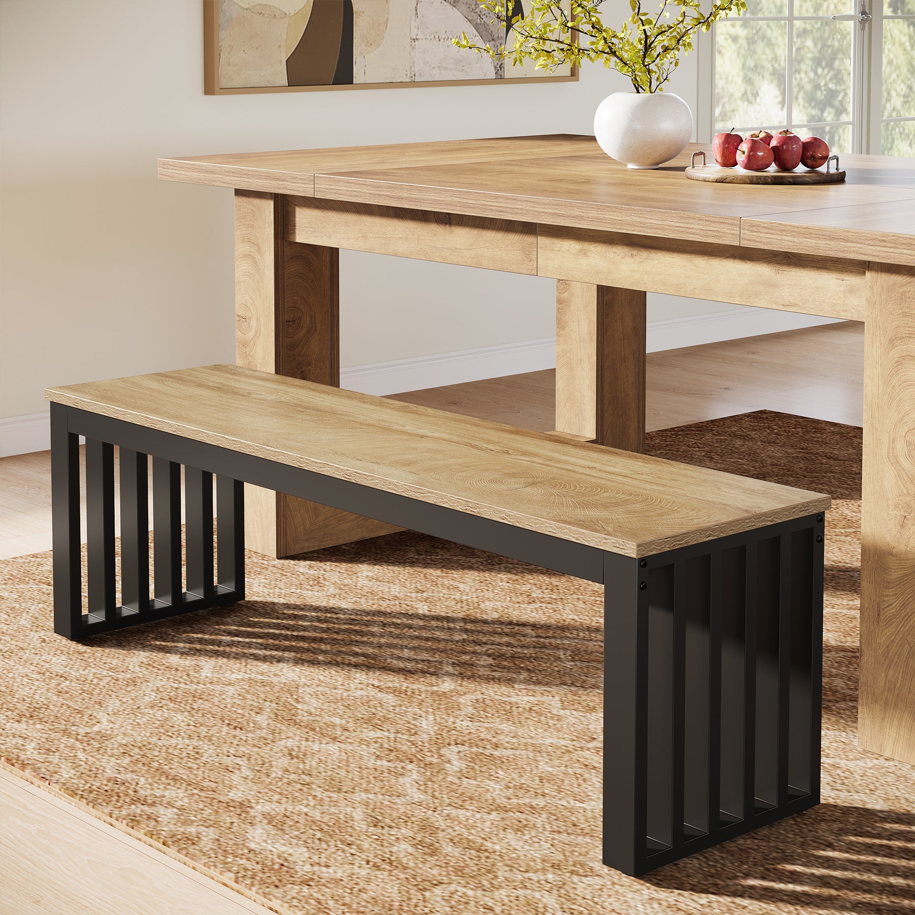 47" Kitchen Bench, Industrial Dining Room Bench with Metal Frame