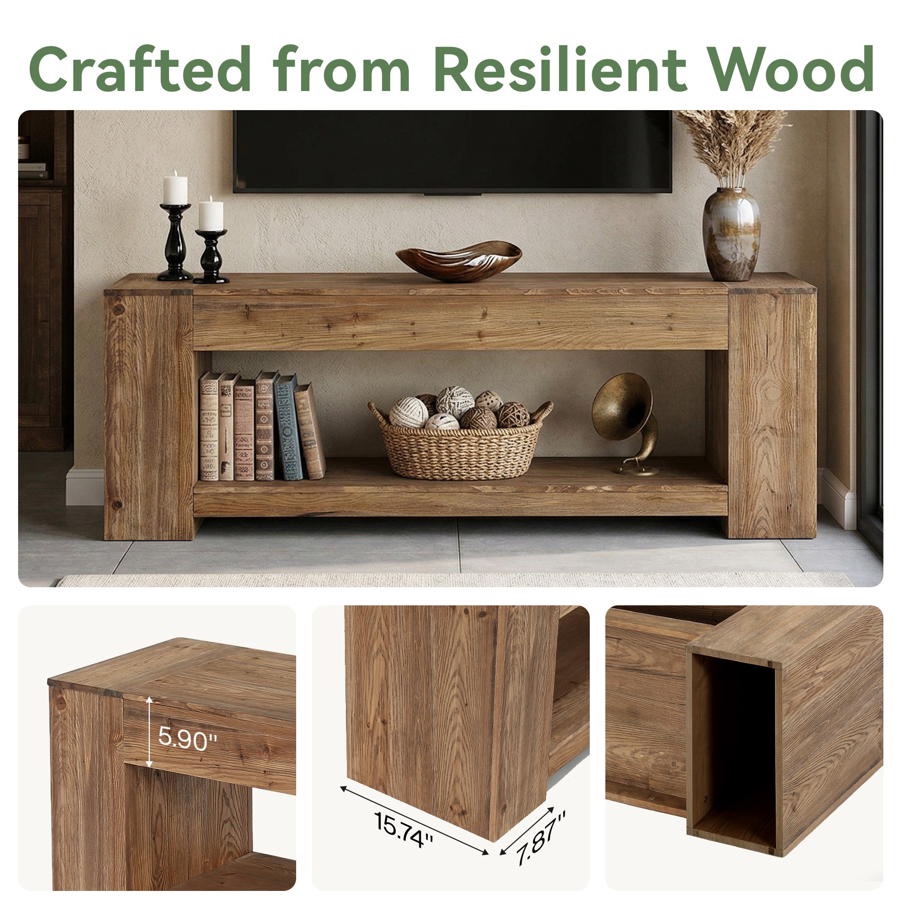 Tribesigns 63" Solid Wood TV Stand, Farmhouse Console for Living Room