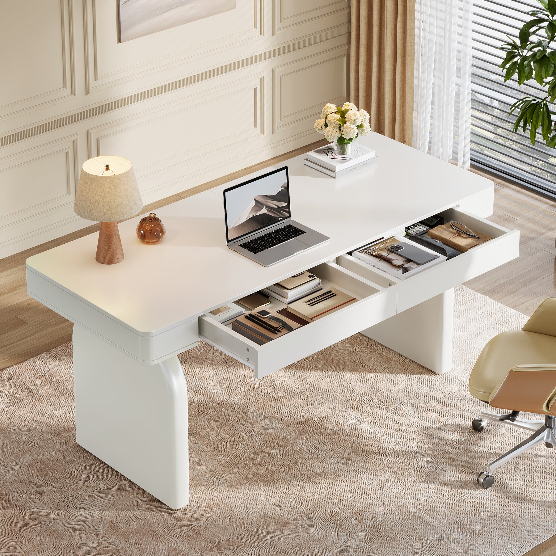 63" Executive Desk, Modern Office Computer Desk with 2 Storage Drawers