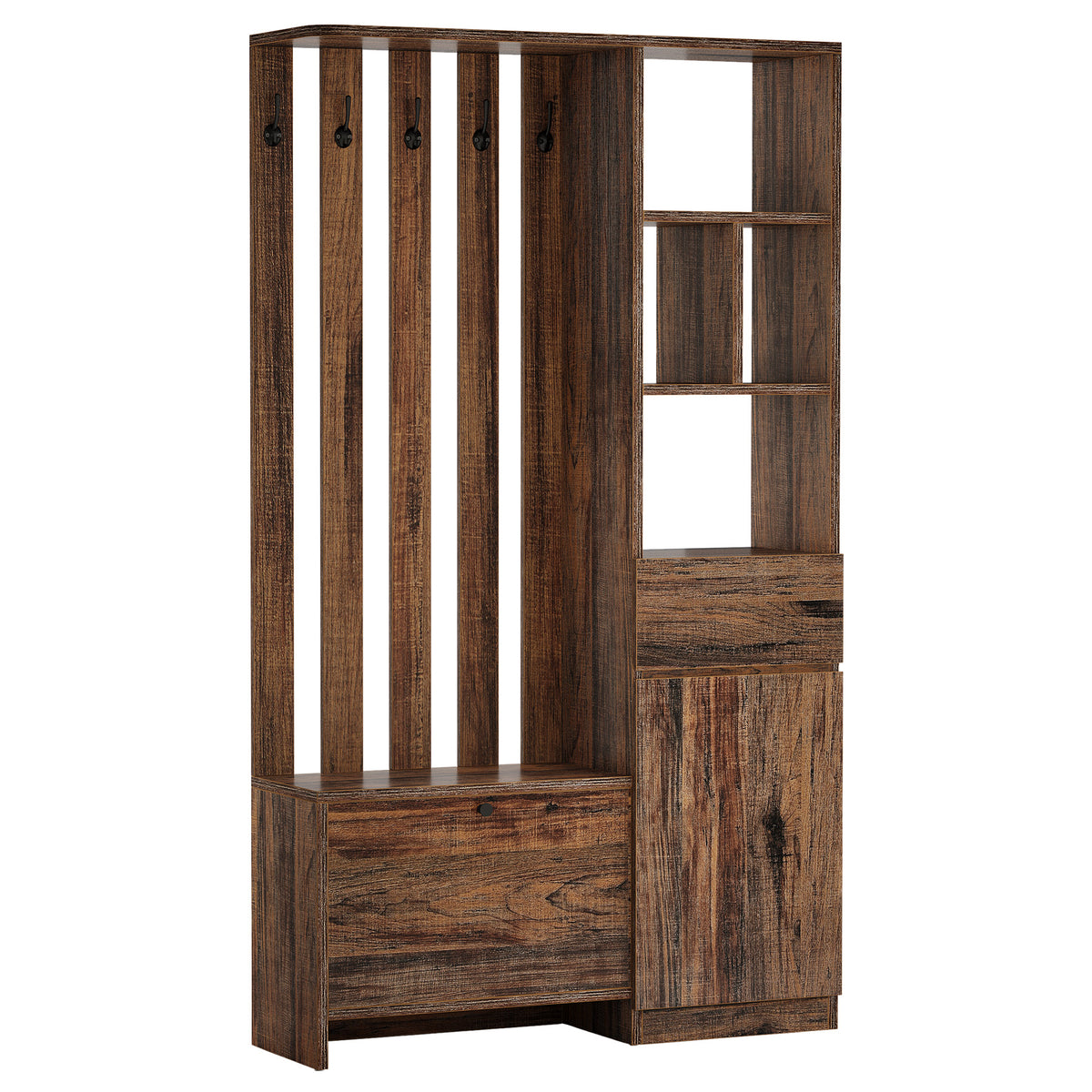 71" Freestanding Room Divider with Storage, 5-in-1 Entryway Coat Rack