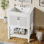 24" Bathroom Vanity, Modern Bathroom Sink Cabinet with Ceramic Basin and 2 Doors