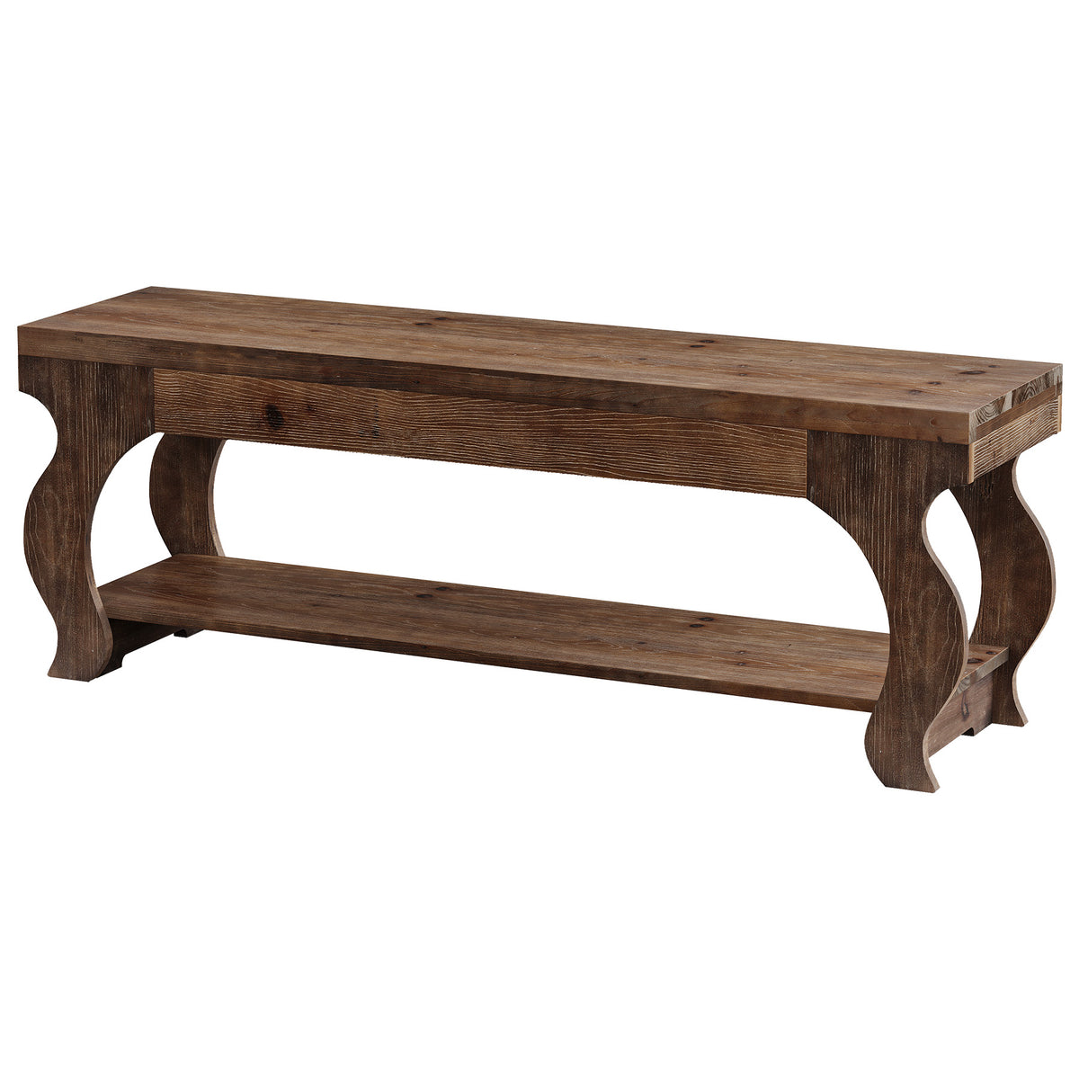 55" Solid Wood Entryway Bench with Storage Shelf, 2-Tier Farmhouse End of Bed Seat
