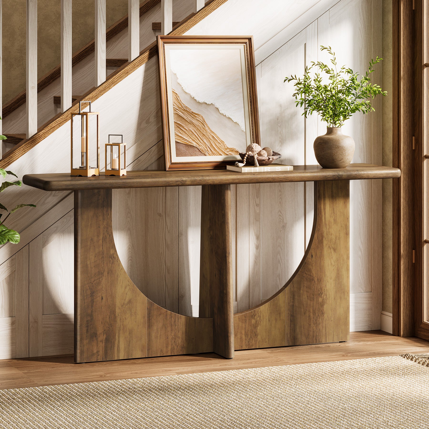 71" Console Table, Farmhouse Entryway Table with Sturdy Geometric Frame