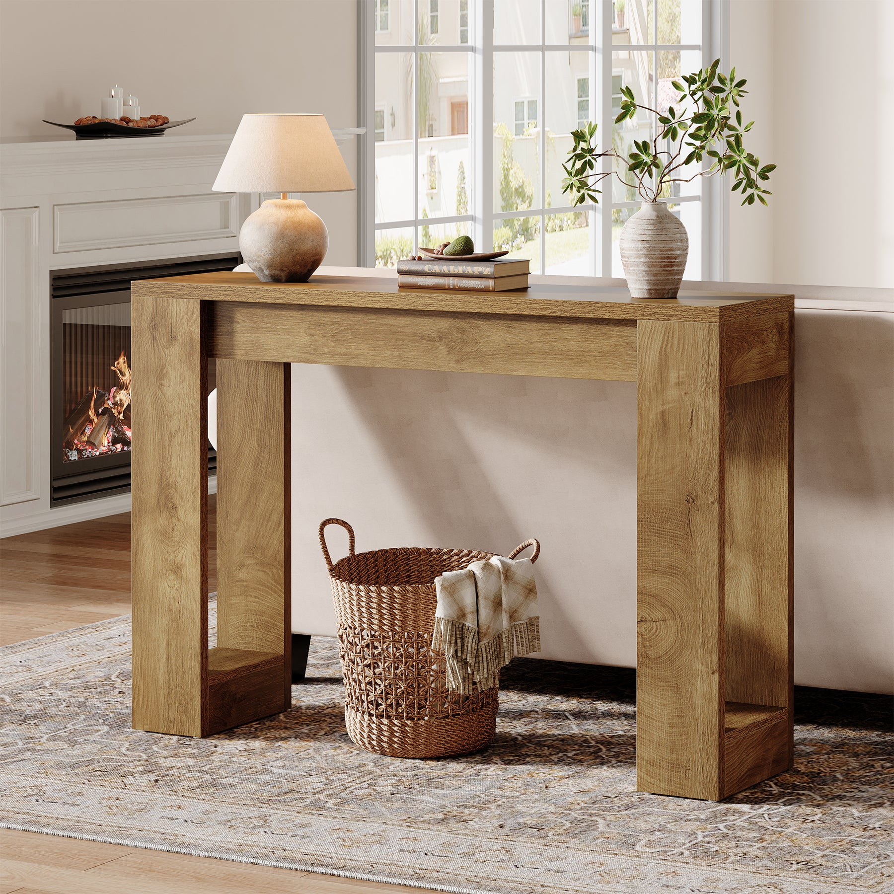 41.3" Modern Farmhouse Console Table – Rectangular Sofa Table with Double Wooden Base for Entryway, Hallway, or Living Room