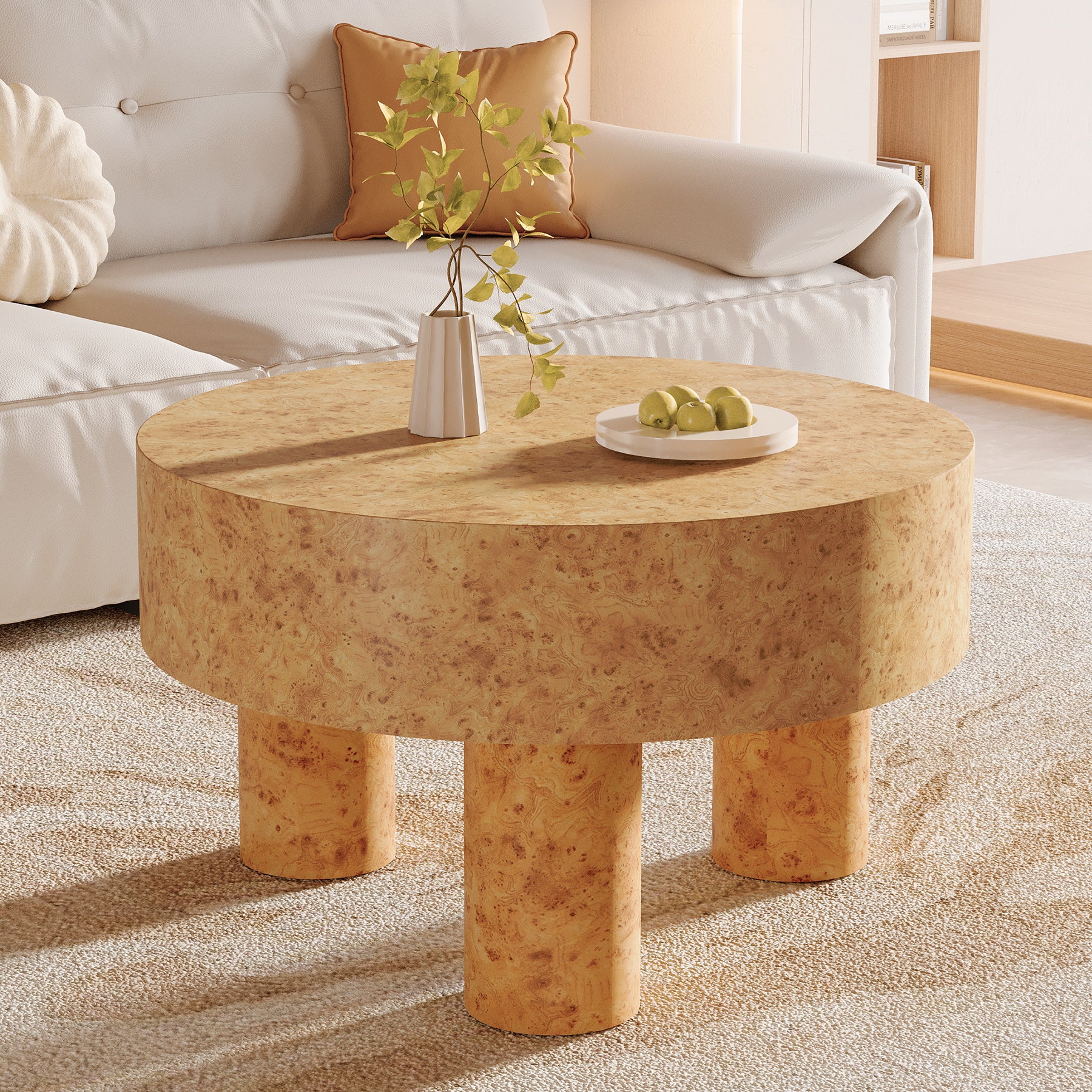 31.5" Round Coffee Table, Modern Circle Center Tea Table with Burl Texture