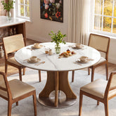 47" Luxury Sintered Stone Dining Table, Solid Wood Round Kitchen Table for 4-6 People 3