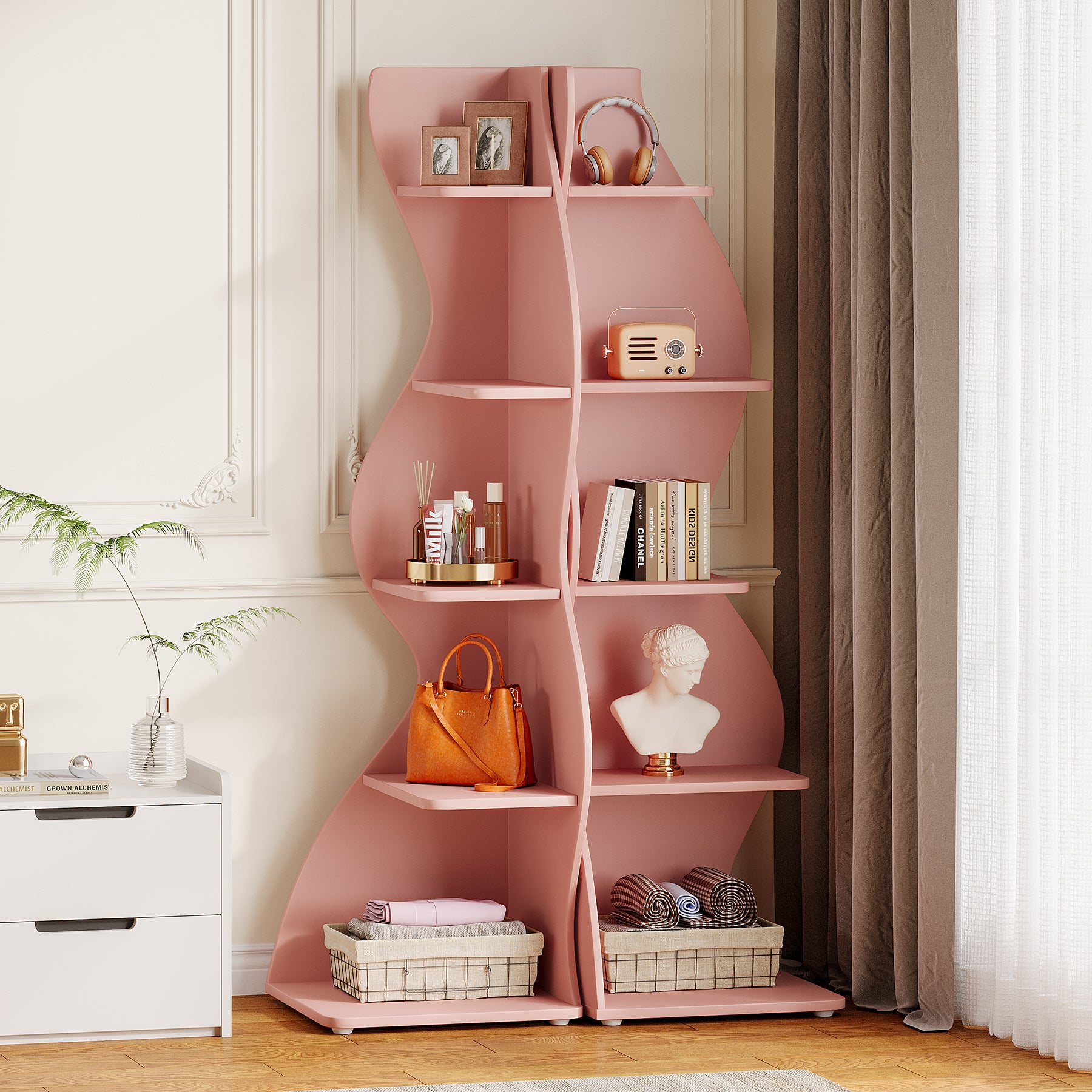 5-Tier Corner Bookcase, Rustic Freestanding Corner Shelf for Small Spaces
