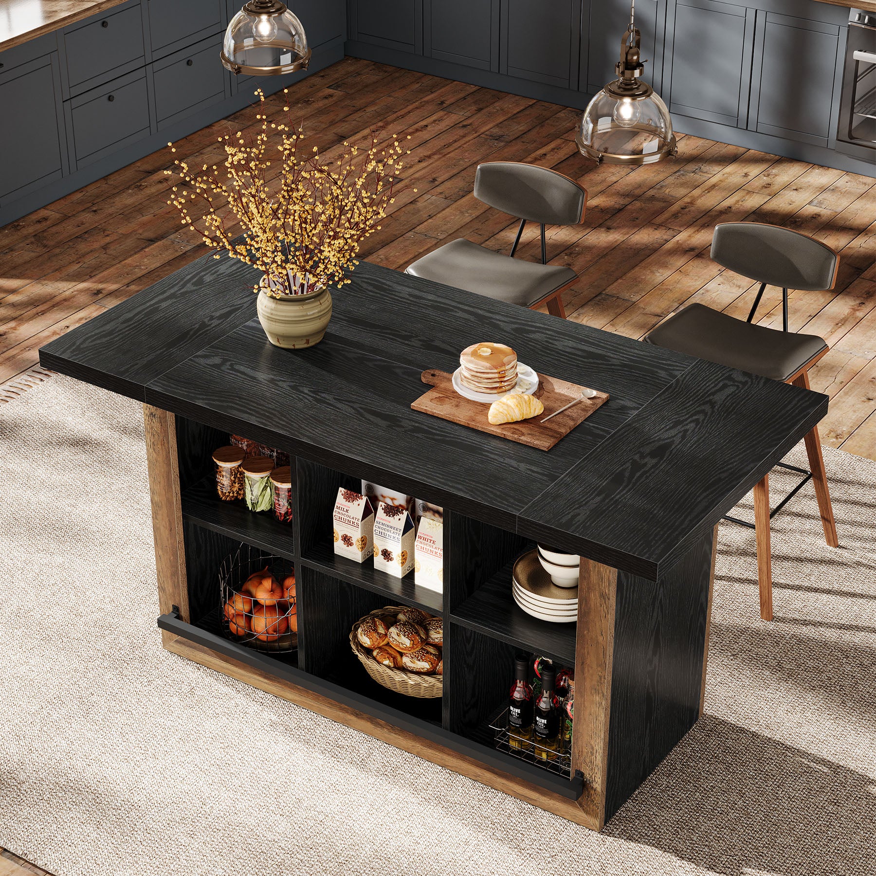 Kitchen Island, Counter Height Kitchen Coffee Bar Table with Storage