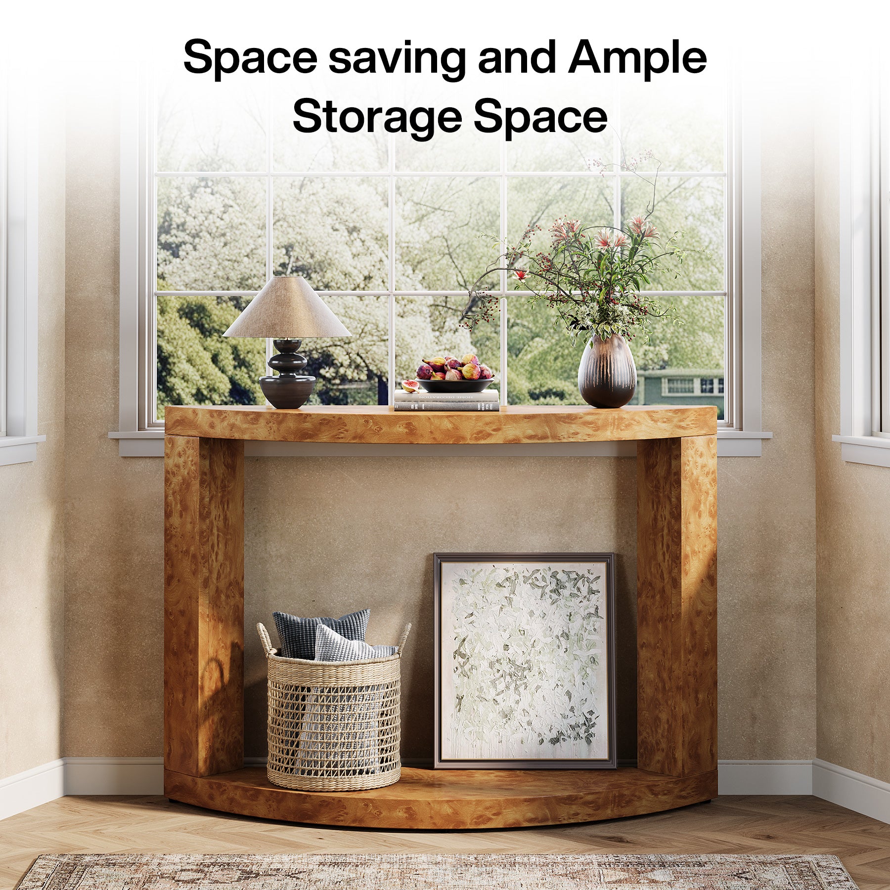 2-Tier Console Table, Semi-Moon Entryway Sofa Table - Thumbnail 2