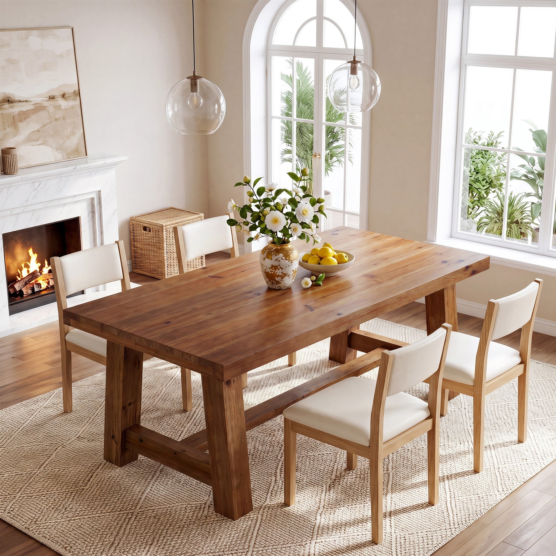 63" Solid Wood Dining Table, Rectangular Kitchen Table for 4-6 People