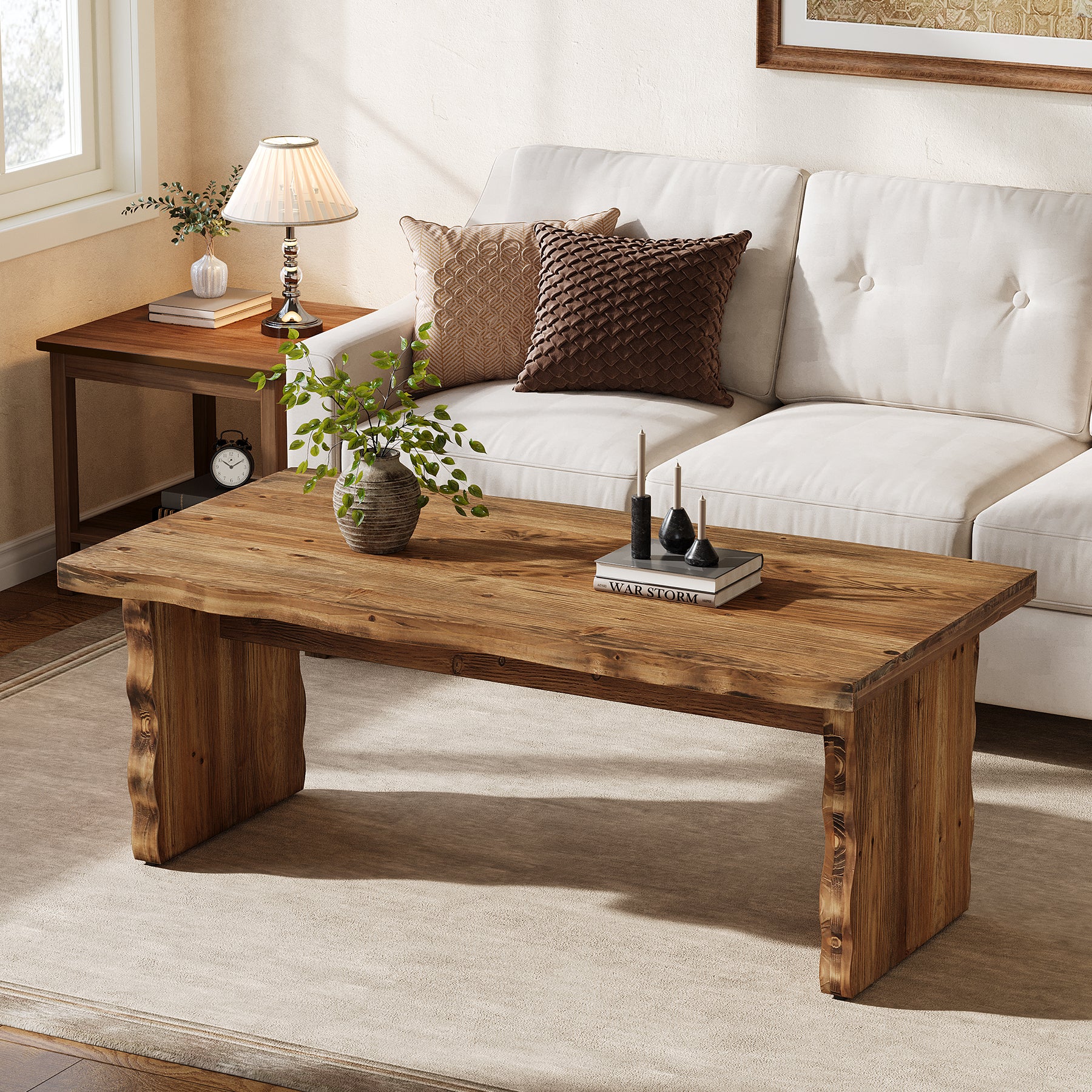 47.24" Solid Wood Coffee Table, Rectangular Center Table For Living Room