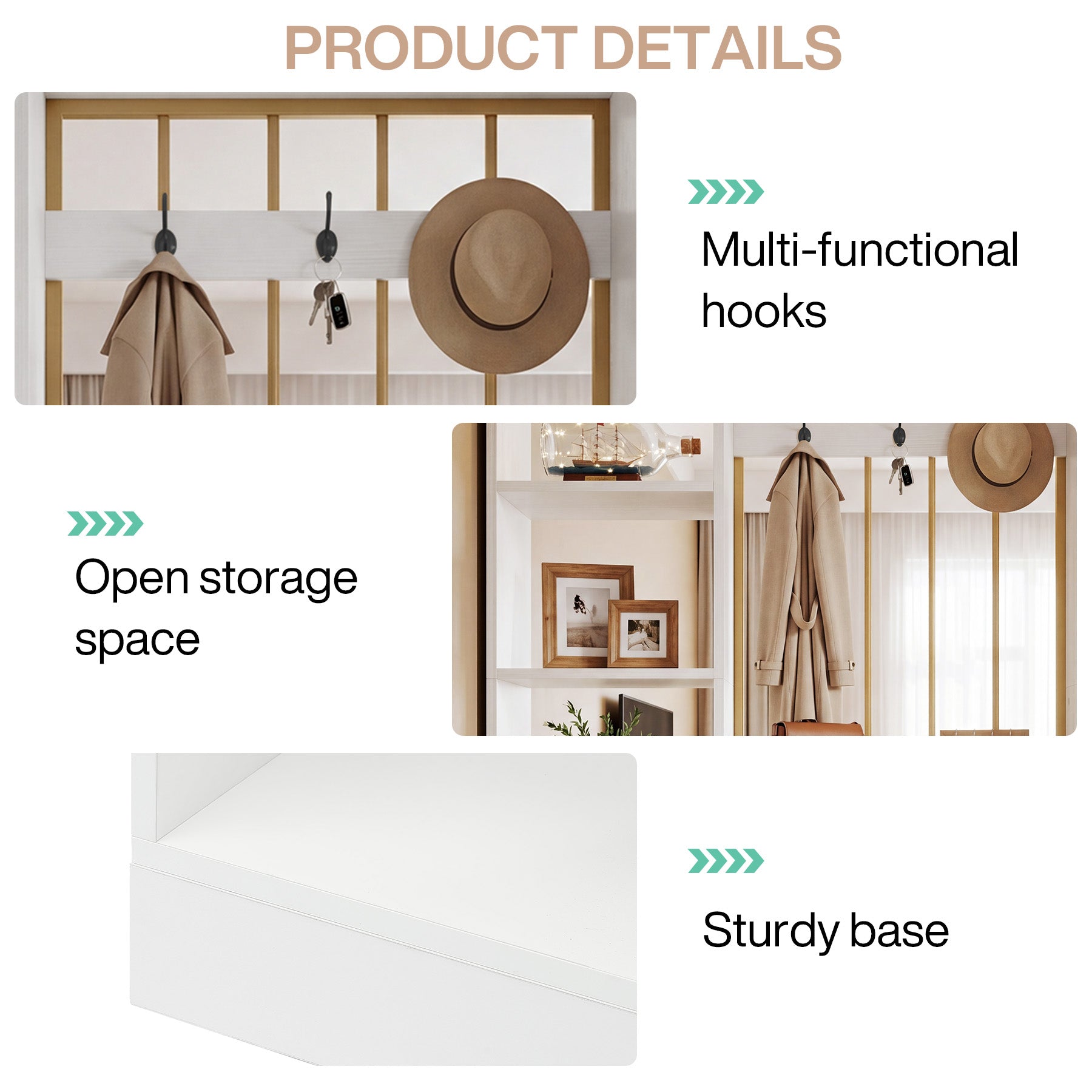 70.8" Room Divider with Storage Shelves, Drawer & Coat Rack, Freestanding Wood Partition Wall