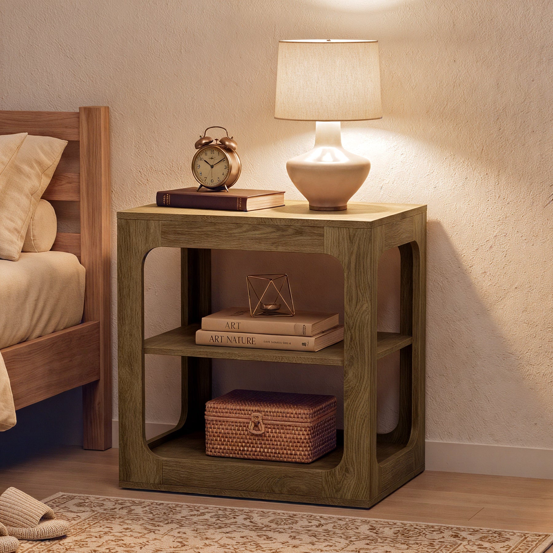 3-Tier End Table with Storage Shelves, Rustic Brown Side Table for Living Room and Bedroom