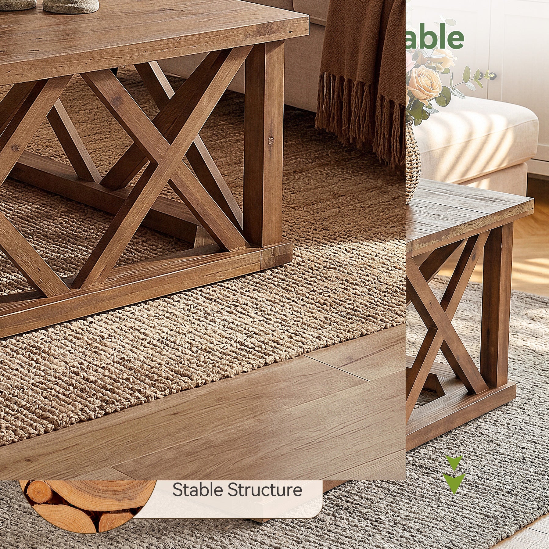 Tribesigns 39.37" Solid Wood Coffee Table, Square Farmhouse Table for Living Room