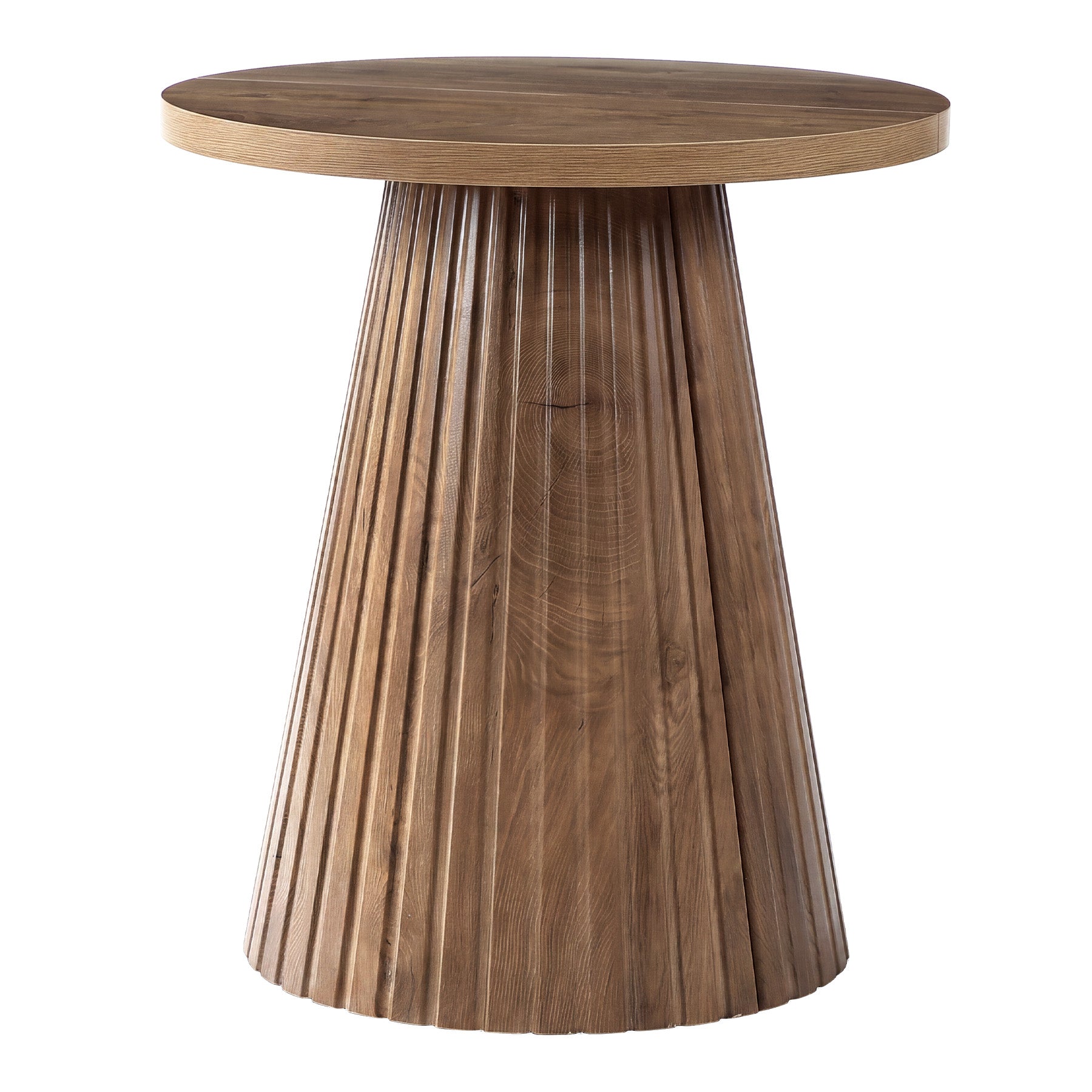 Farmhouse Round Bistro Table, Rustic Fluted Wine Barrel Base, 35" Bar Height Pub Table