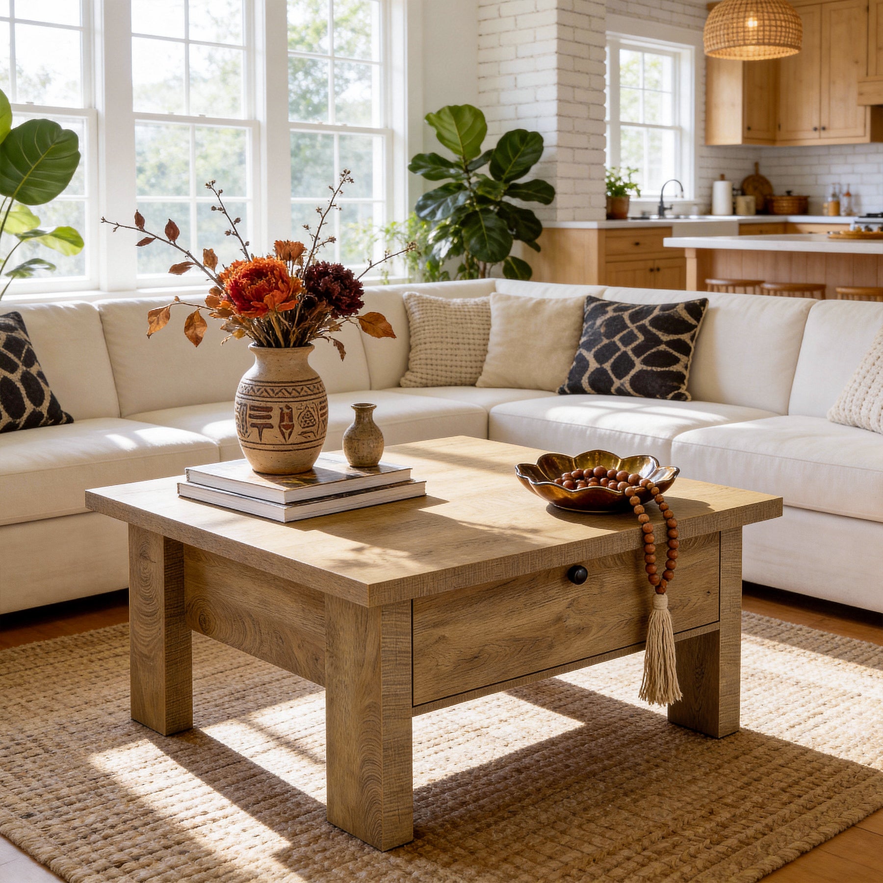 31.5" Coffee Table, Square Center Tea Table with Storage Drawer