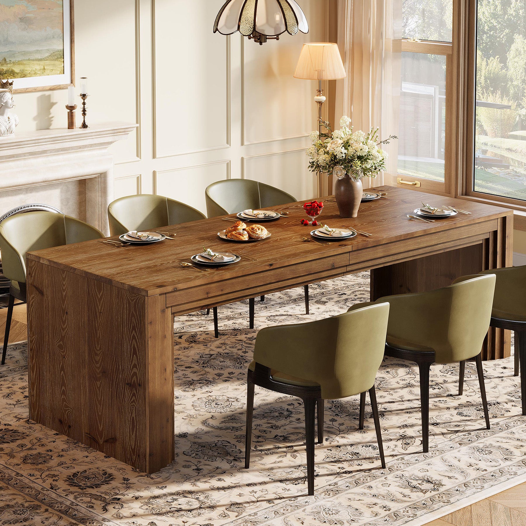 Solid Wood Dining Table for 6-10, 78.7" Rectangular Kitchen Table for Dining Room