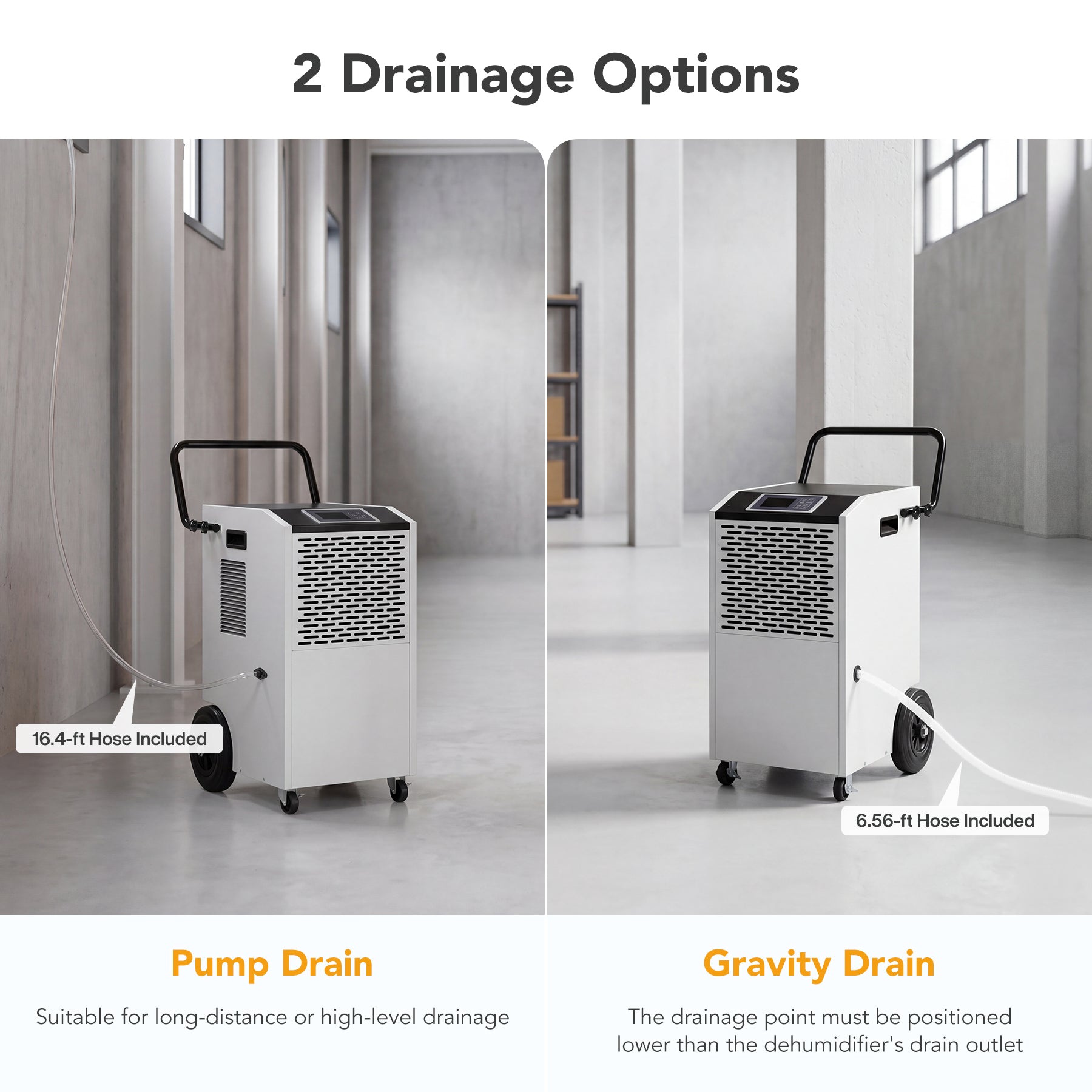 154 Pints Commercial Dehumidifier with Pump & Drain Hose for Up to 7000 Sq. Ft Large Spaces, Auto Defrost