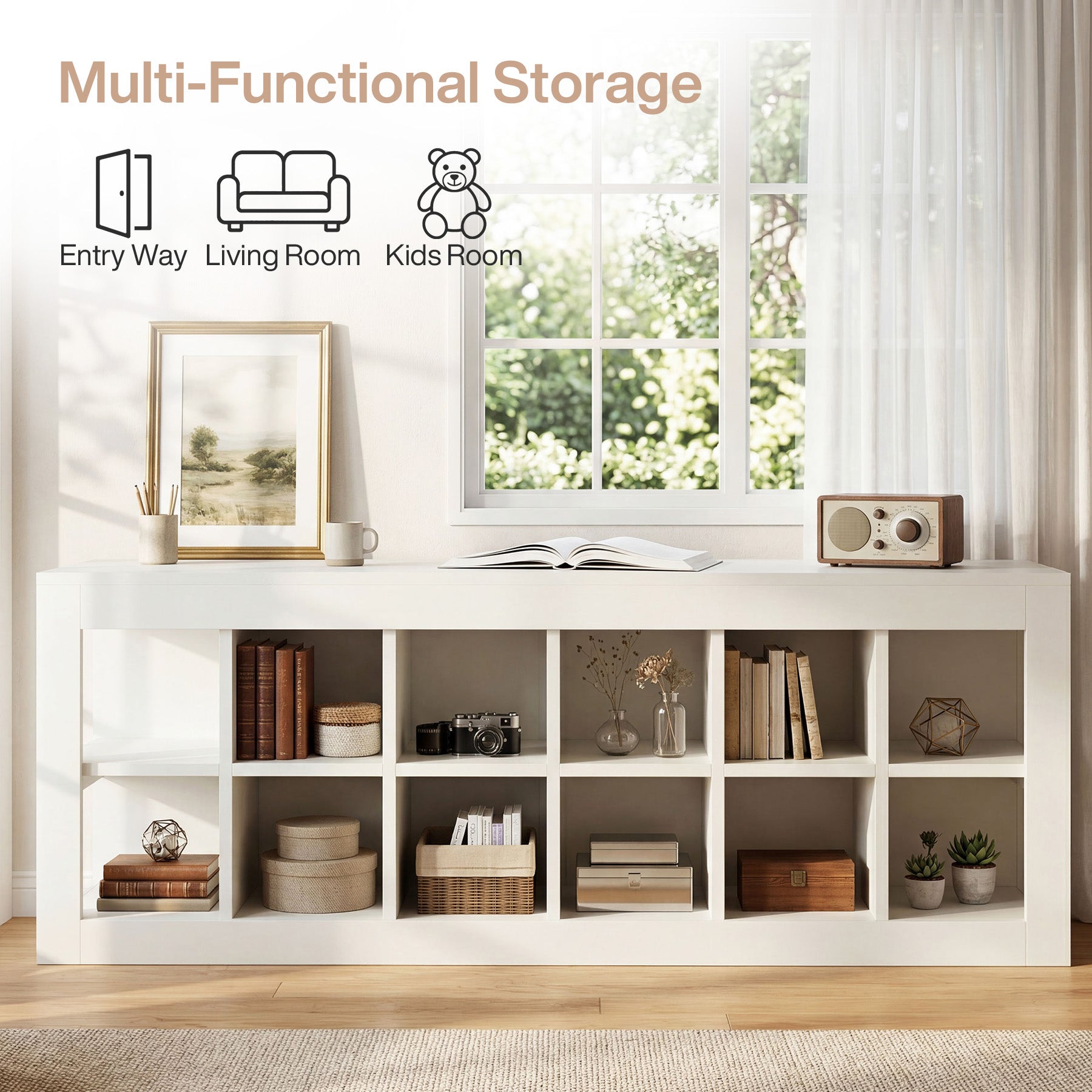 52.36" 12 Cube Organizer Bookcase, 2-Tier Open Shelf Storage for Living Room Bedroom Office