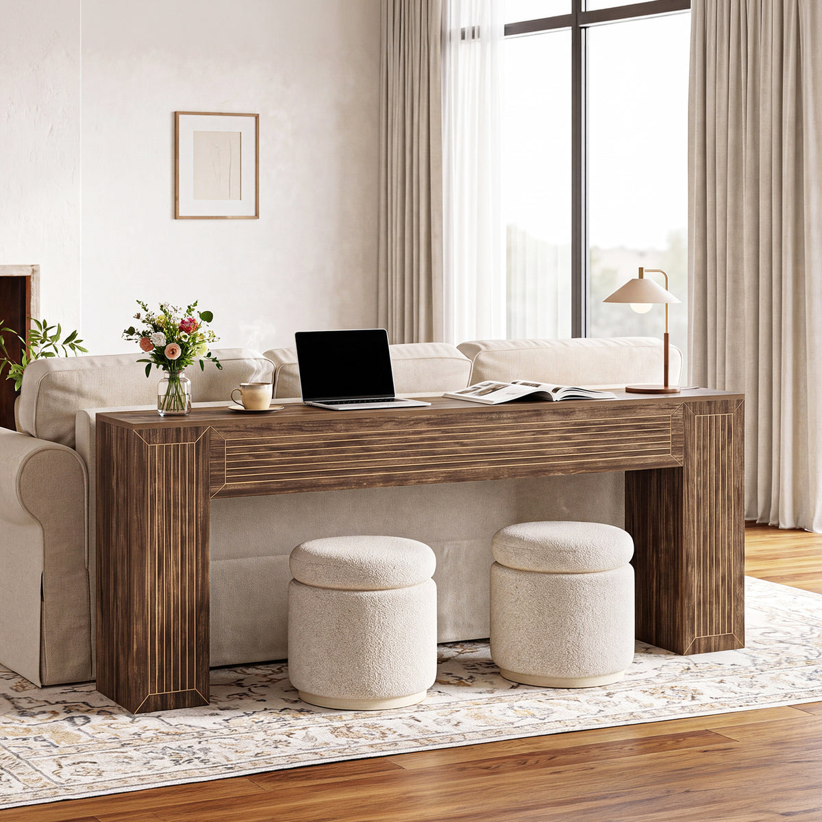 79" Extra Long Console Table, Modern Farmhouse Entryway Sofa Table with Fluted Legs
