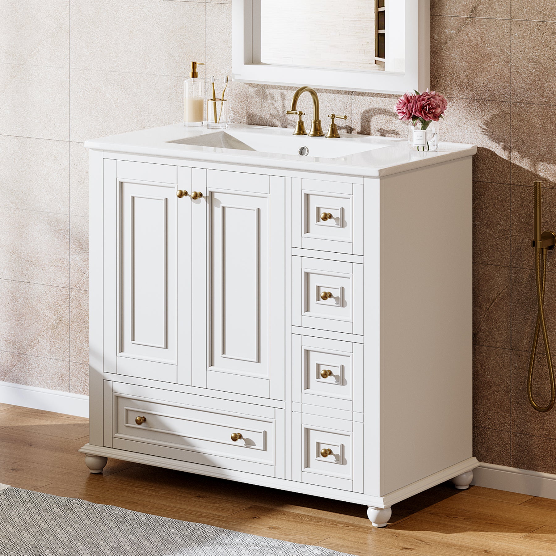 23.6" Bathroom Vanity, Freestanding Bathroom Storage Vanity Cabinet with 2 Doors