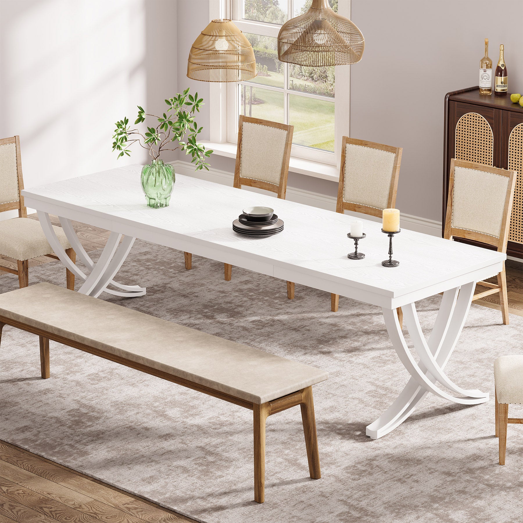 Rectangular Dining Table for 6-8, 78" Farmhouse Dinner Table with Metal Legs