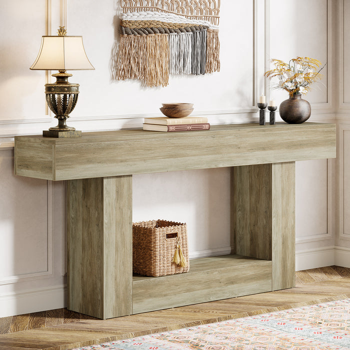 63" Wood Console Table, Farmhouse 2-Tier Sofa Table Entryway Table